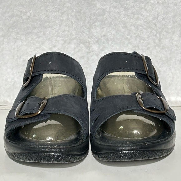 Flexus Womens Black Decca Leather 2-Strap Slide Wedge Sandals SZ EU 39 US 8.5 - Picture 3 of 12